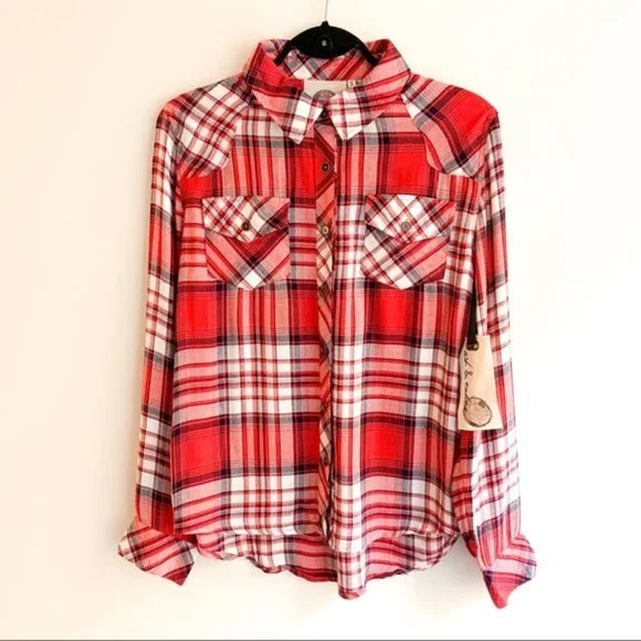 Ash & Ember Avalon Houston Fitted Plaid Flannel Shirt Red Size Small - Picture 4 of 15
